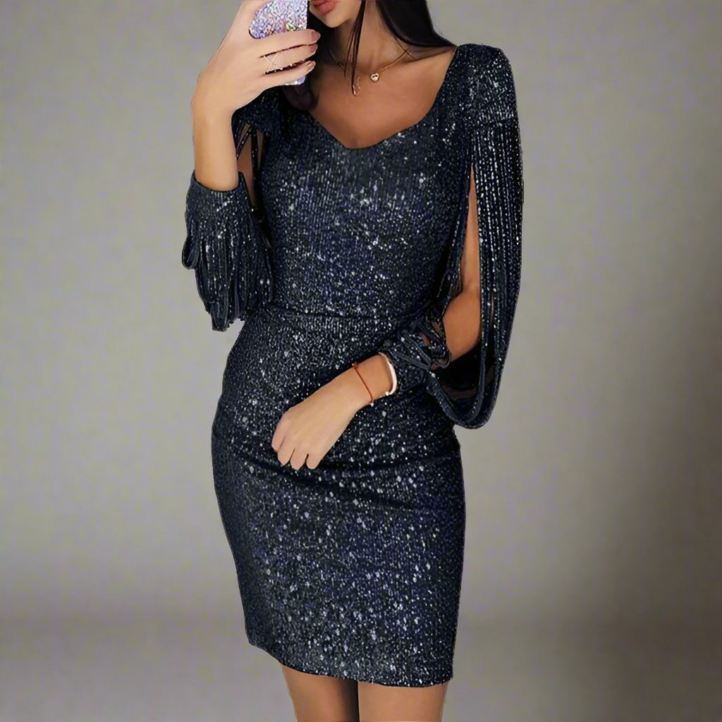 Abiti da sera e da festa da donna in paillettes con scollo a V