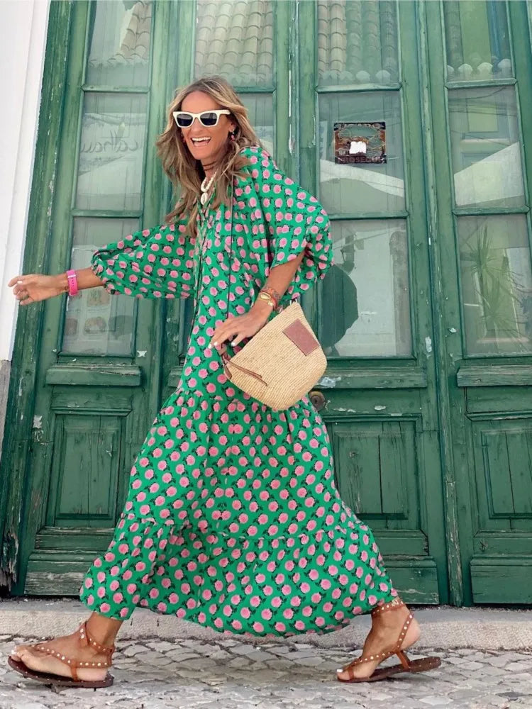 Abiti lunghi da donna in stile boho con fantasia floreale