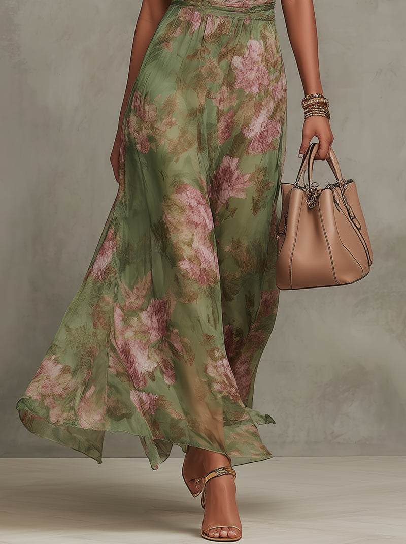 Abito Maxi Verde Elegante in Stile Boho per Invitata a Nozze Formali