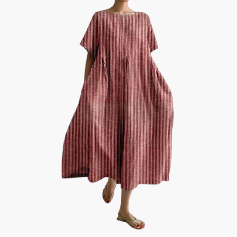 Abito midi da donna a maniche corte con tasche laterali