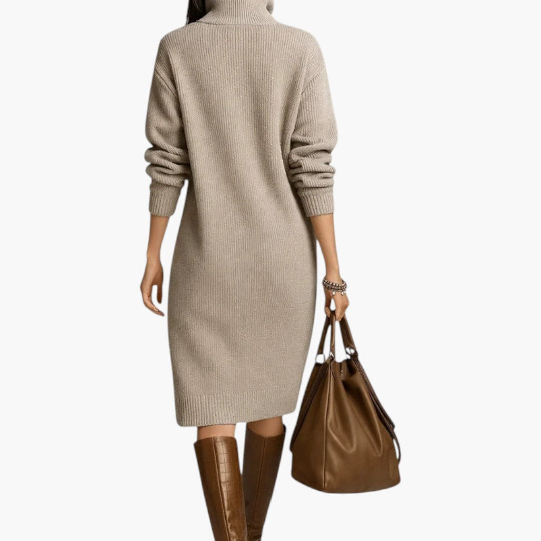 Abito Midi da Donna con Collo Alto e Maniche Lunghe