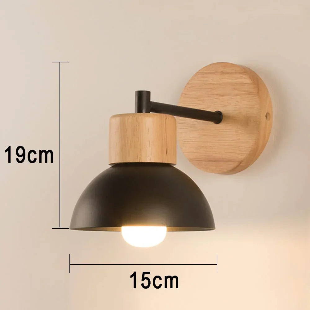 Applique da Parete in Legno e Metallo | Lampada Moderna in Stile Scandinavo da Comodino