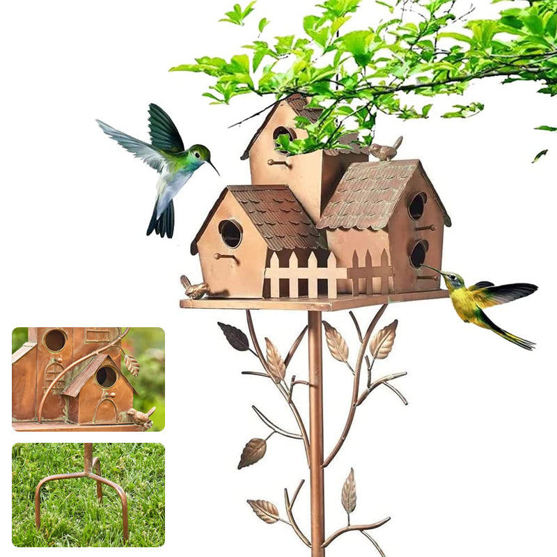 Asta Decorativa da Giardino con Casetta per Uccelli in Metallo da Esterno