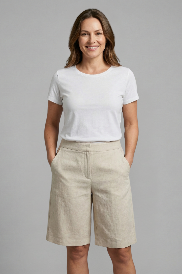 Bermuda Casual da Donna al Ginocchio con Vita Regolabile e Tasche in Tessuto Comodo e Leggero