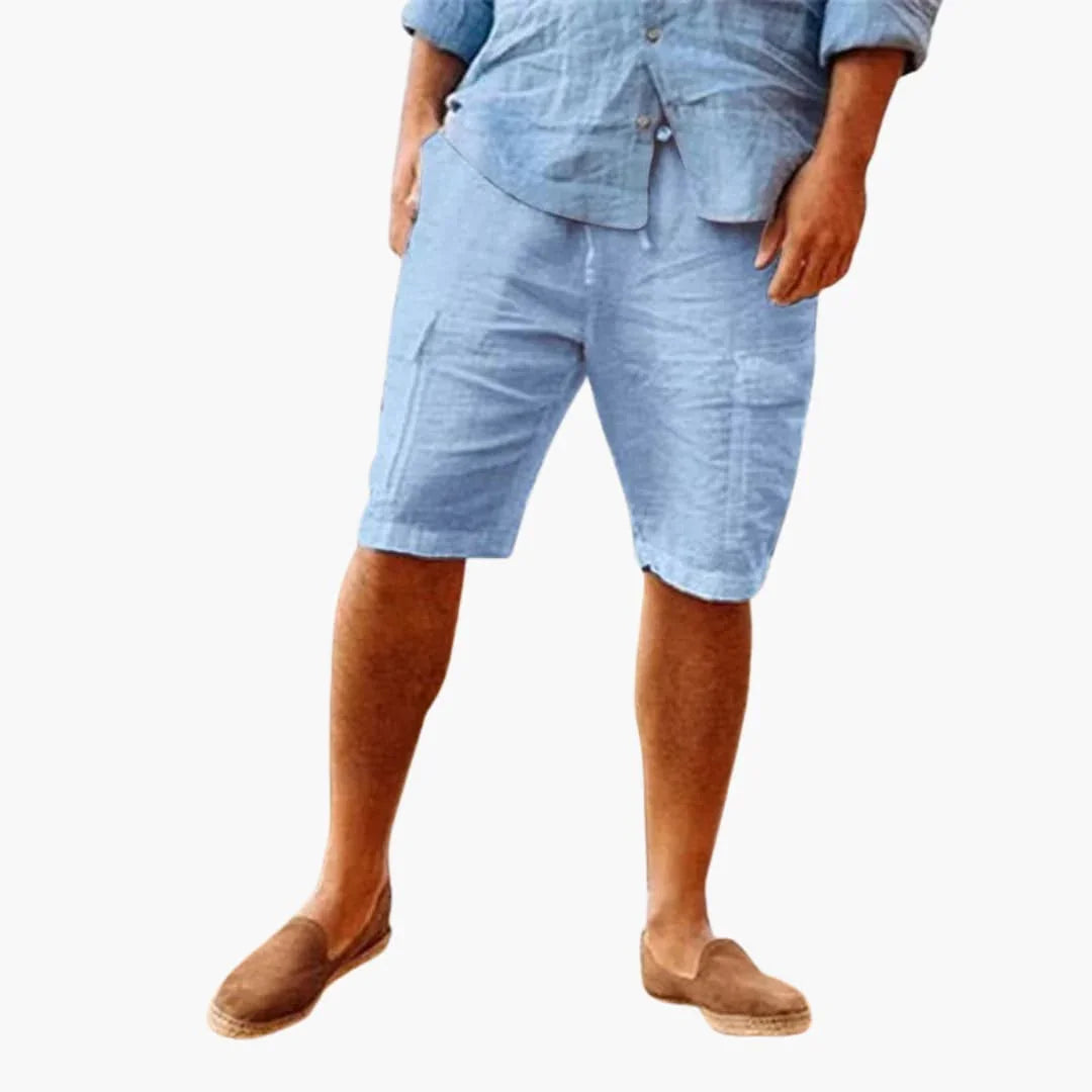 Bermuda estivi da uomo in lino con tasche laterali