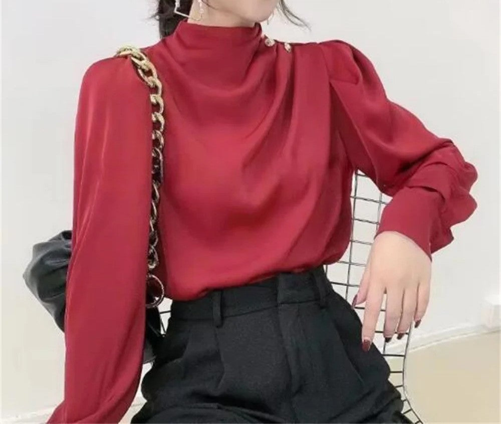 Blusa da donna a maniche lunghe con design drappeggiato