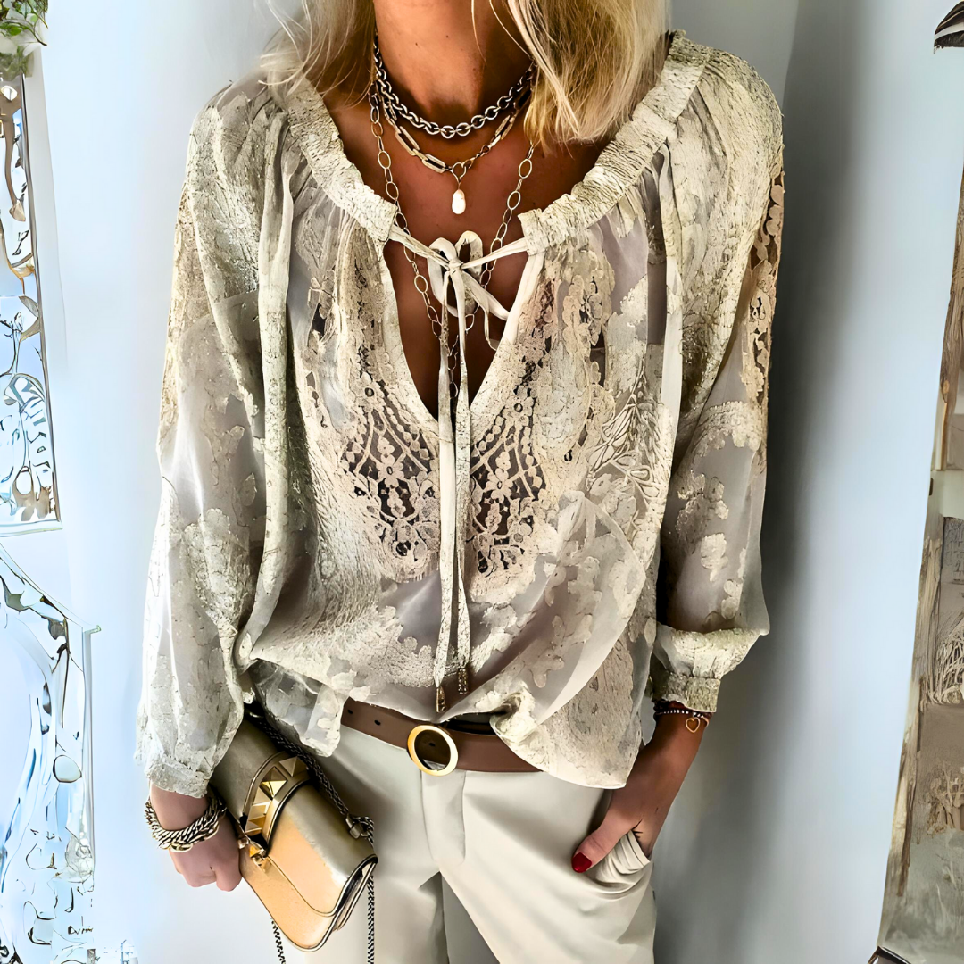 Blusa da donna boho all'uncinetto con lavorazione traforata