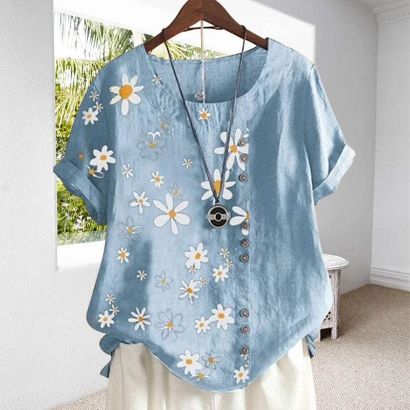 Blusa da donna con colletto alla coreana e fantasia floreale
