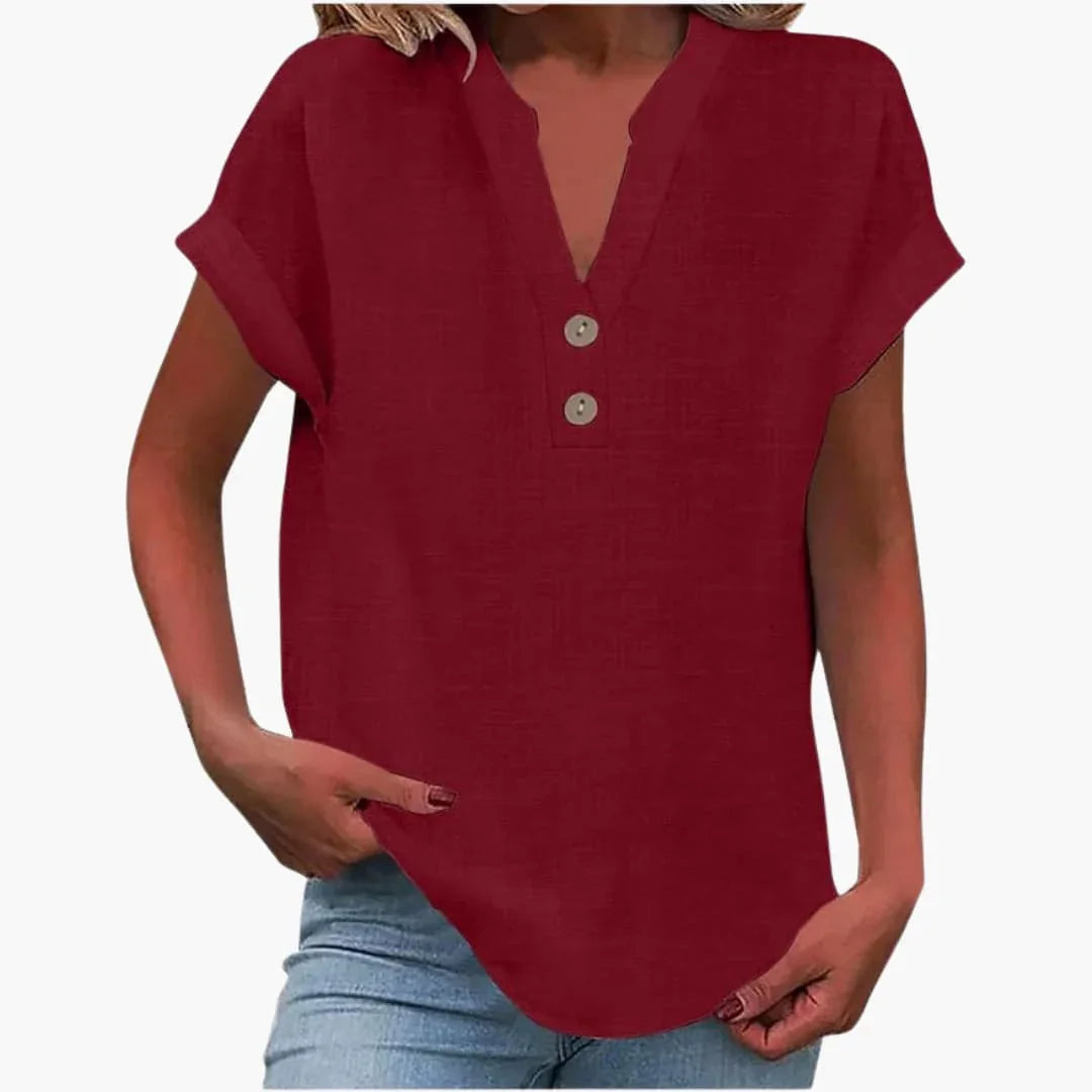 Blusa primaverile da donna con scollo a V e maniche corte