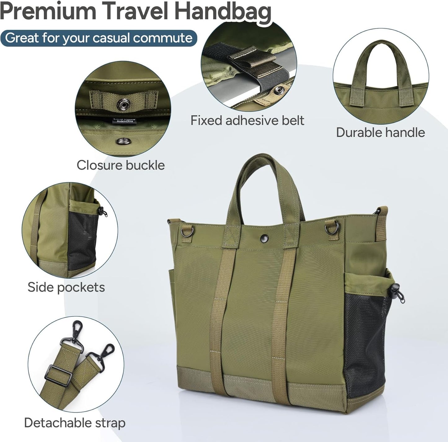 Borsa tote porta computer unisex con scomparti multipli e tracolla regolabile