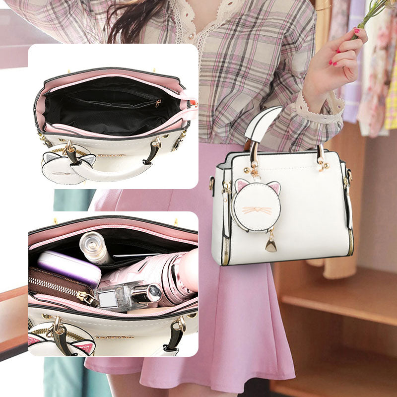 Borsa versatile da donna con grazioso organizer a forma di gattino