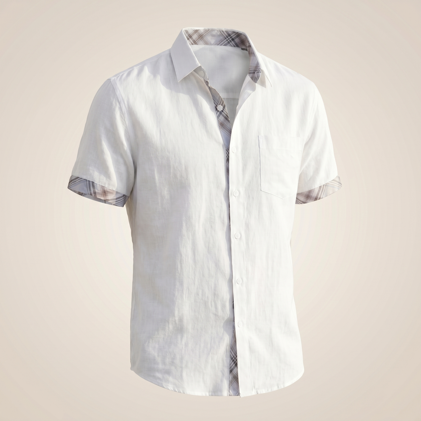 Camicia da Uomo a Maniche Corte in Cotone con Motivo a Quadri Grafico – Top Estivo Casual