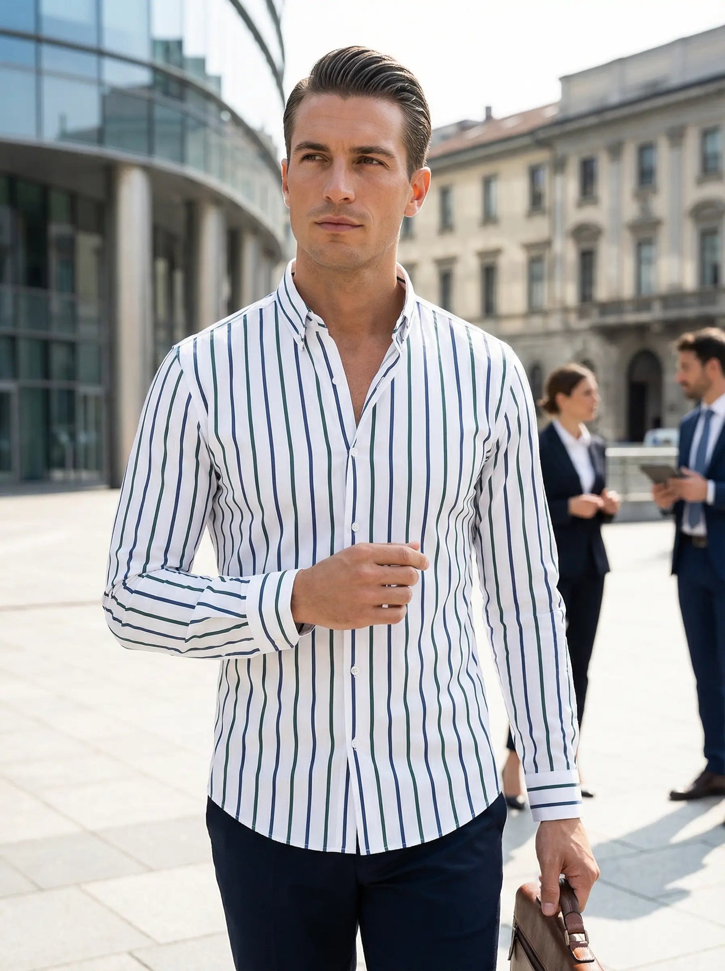 Camicia da uomo a righe a maniche lunghe