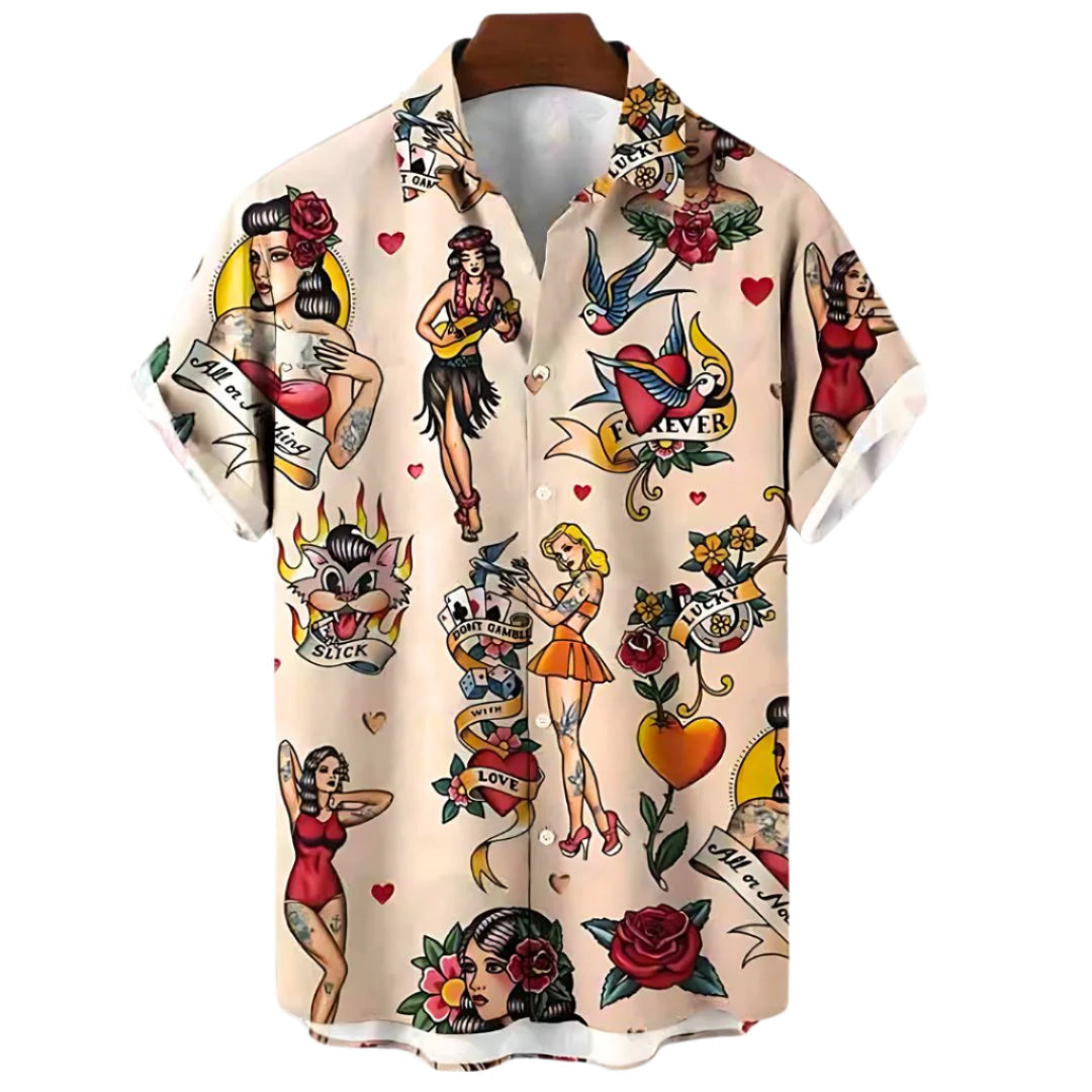 Camicia da Uomo Casual in Stile Vintage in Tessuto Leggero