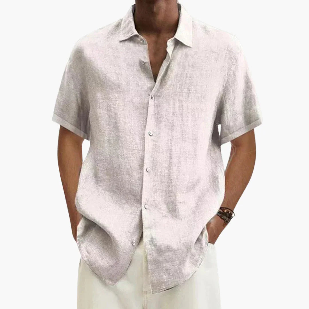 Camicia estiva da uomo in lino a maniche corte con bottoni