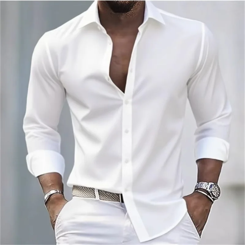 Camicia Formale da Uomo a Maniche Lunghe Tinta Unita Slim Fit con Bottoni