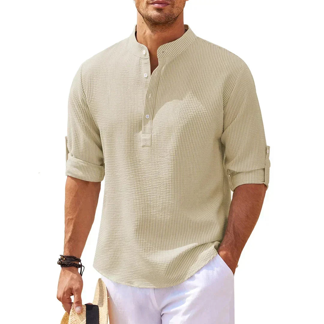 Camicia Henley Strutturata con Colletto alla Coreana