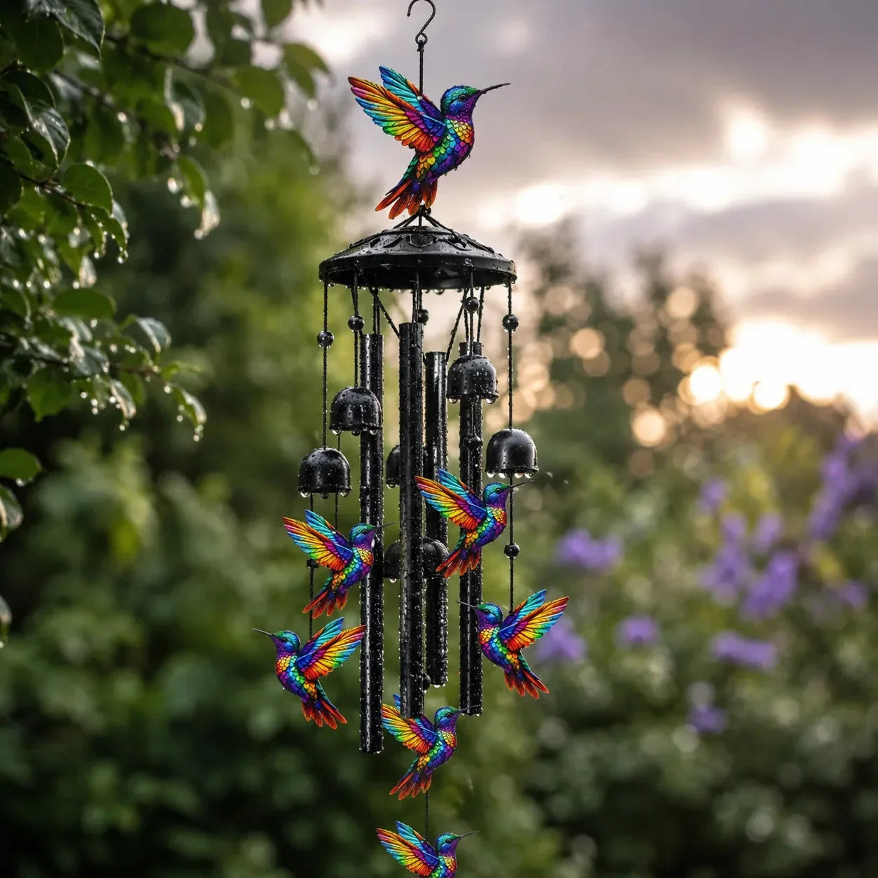 Campanello eolico con colibrì arcobaleno per giardino, patio e portico