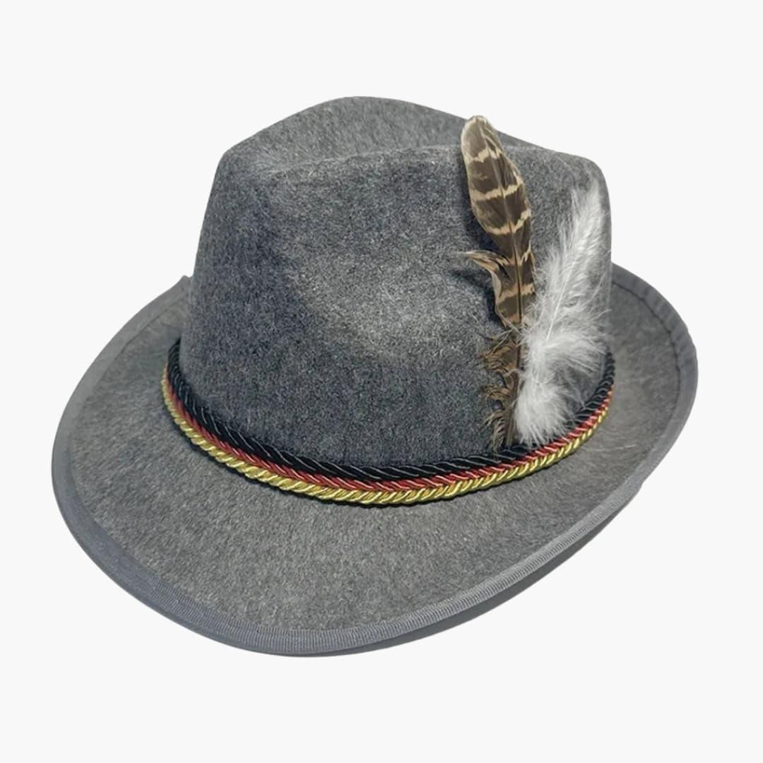 Cappello Bavarese Unisex con Piuma e Cordoncino Intrecciato