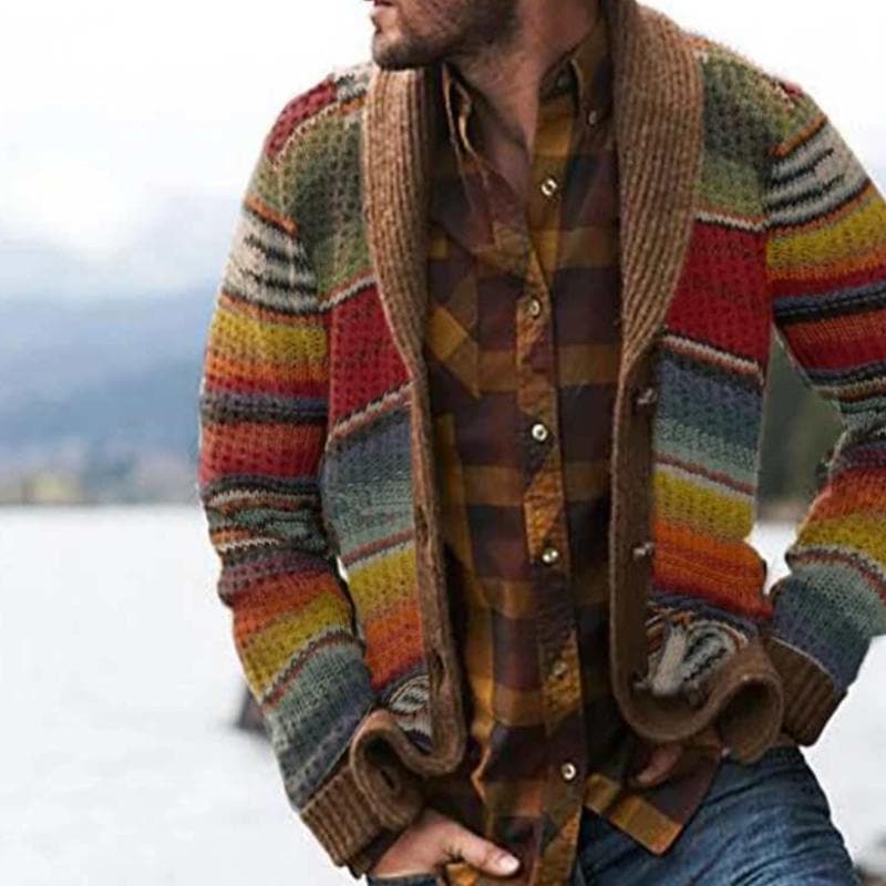 Cardigan da Uomo a Righe con Collo a Scialle