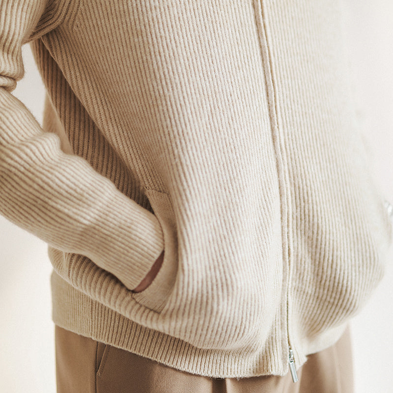 Cardigan da uomo in maglia a coste con zip integrale