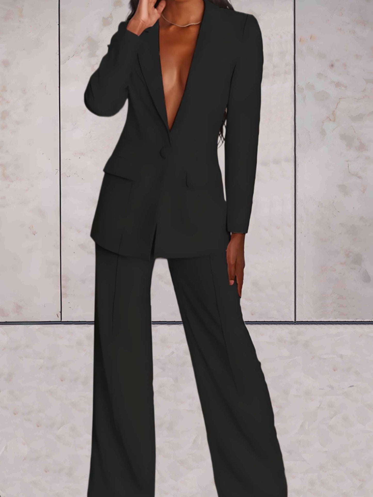 Completo 2 pezzi da donna con blazer business formale e pantaloni a gamba larga