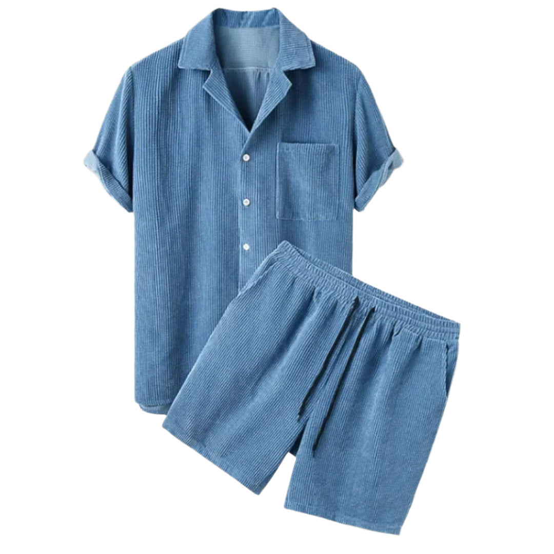 Completo da Uomo con Camicia in Velluto a Coste e Pantaloncini