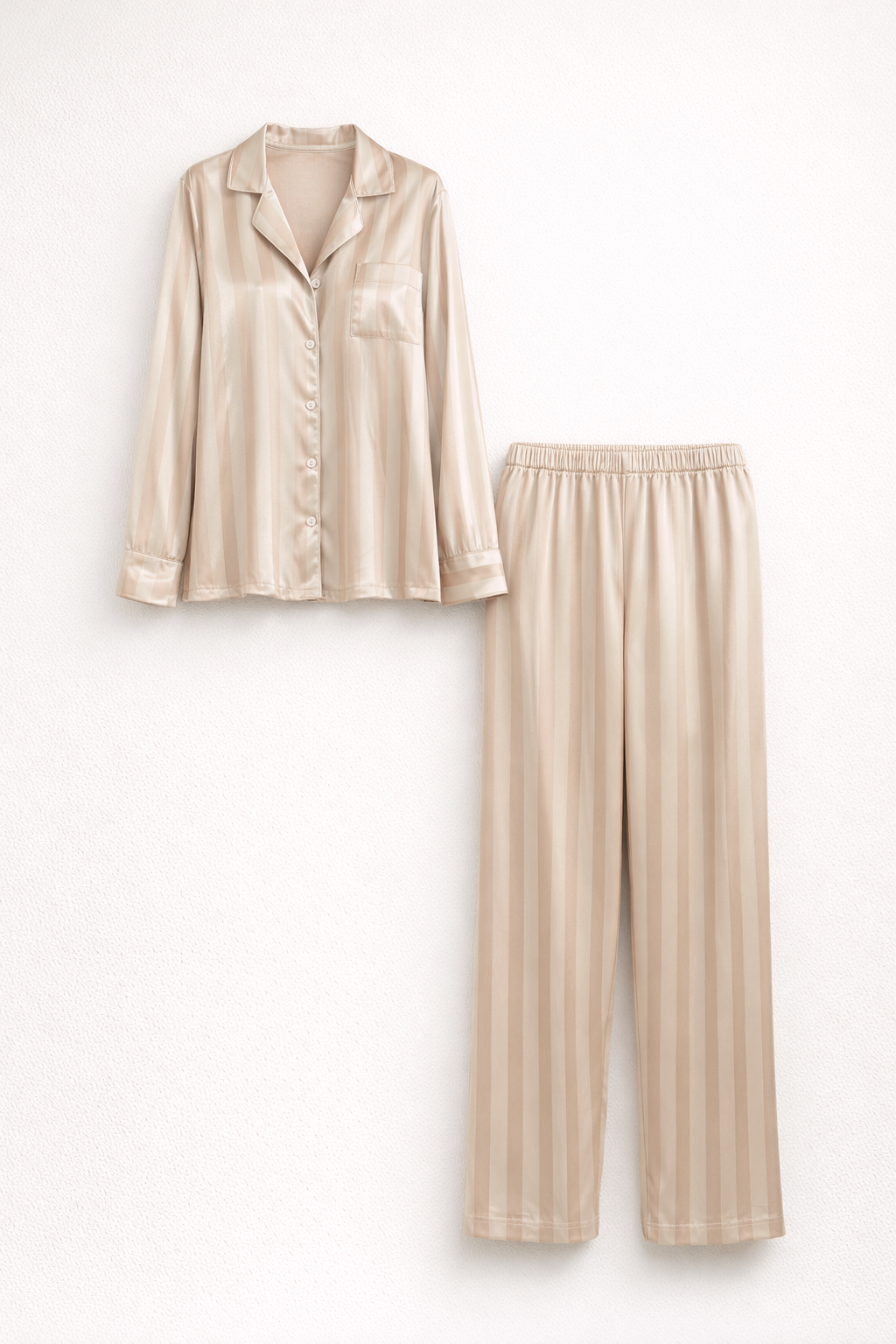 Completo elegante da donna in raso con top e pantaloni lunghi
