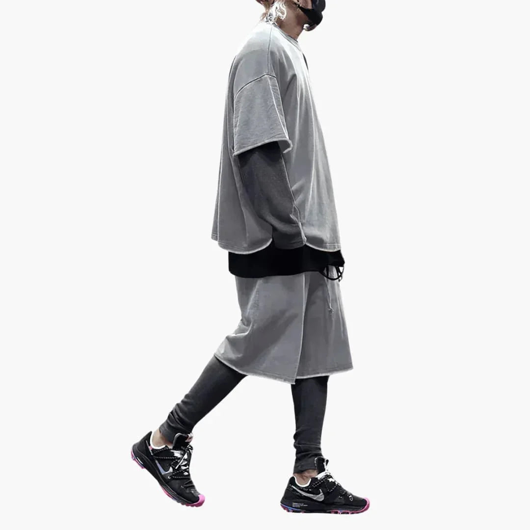 Completo estivo da uomo 2 pezzi con t-shirt oversized e pantaloncini con coulisse