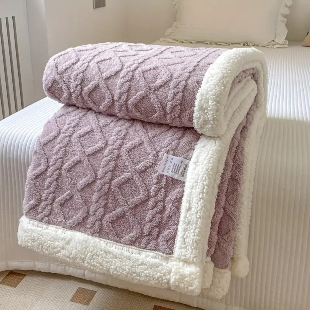 Coperta in Maglia Sherpa con Motivo a Rombi