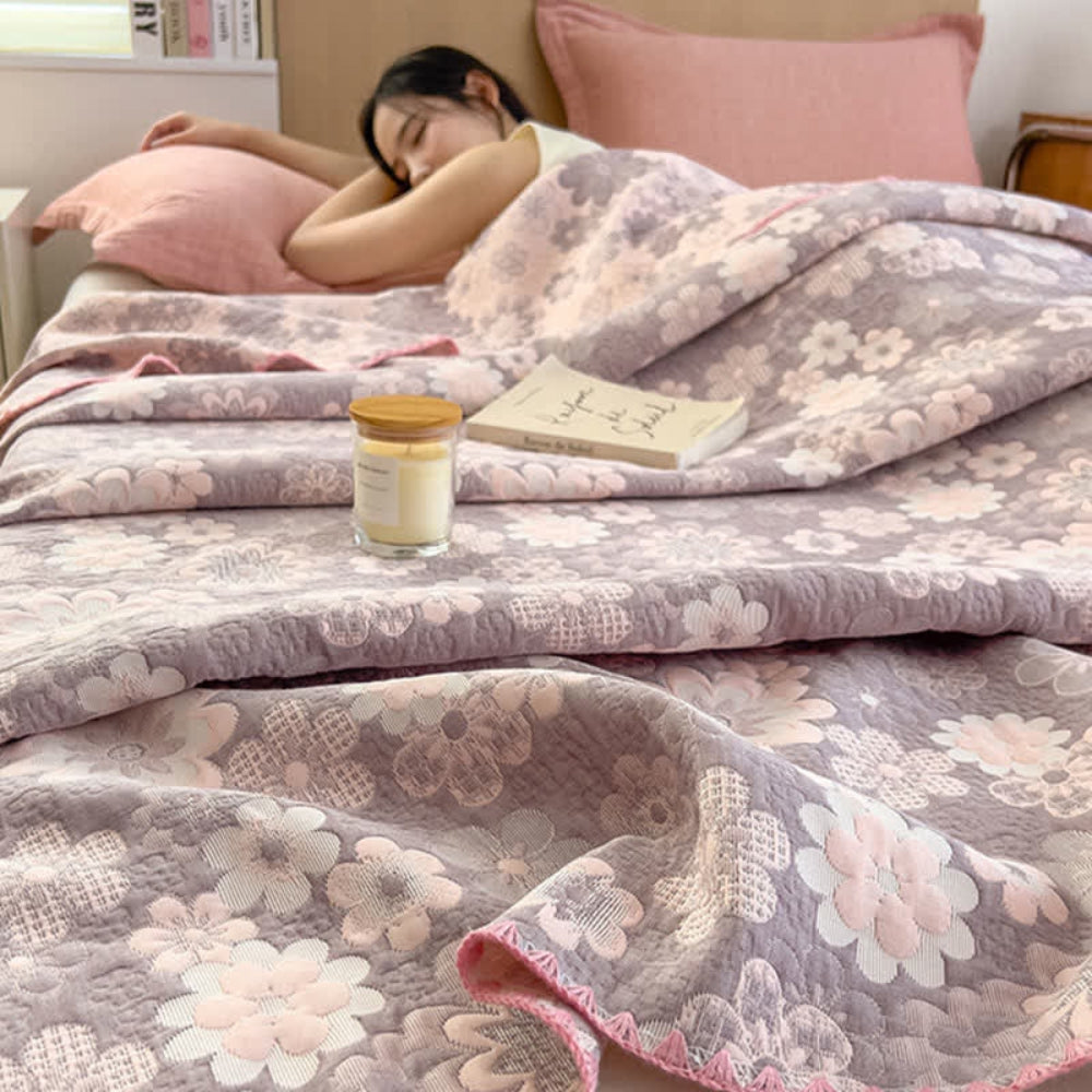 Coperta in mussola di cotone a motivo floreale