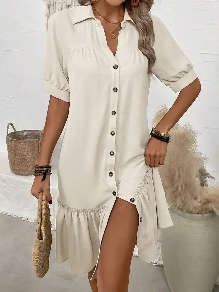Elegante abito a camicia con orlo a volant per ogni occasione