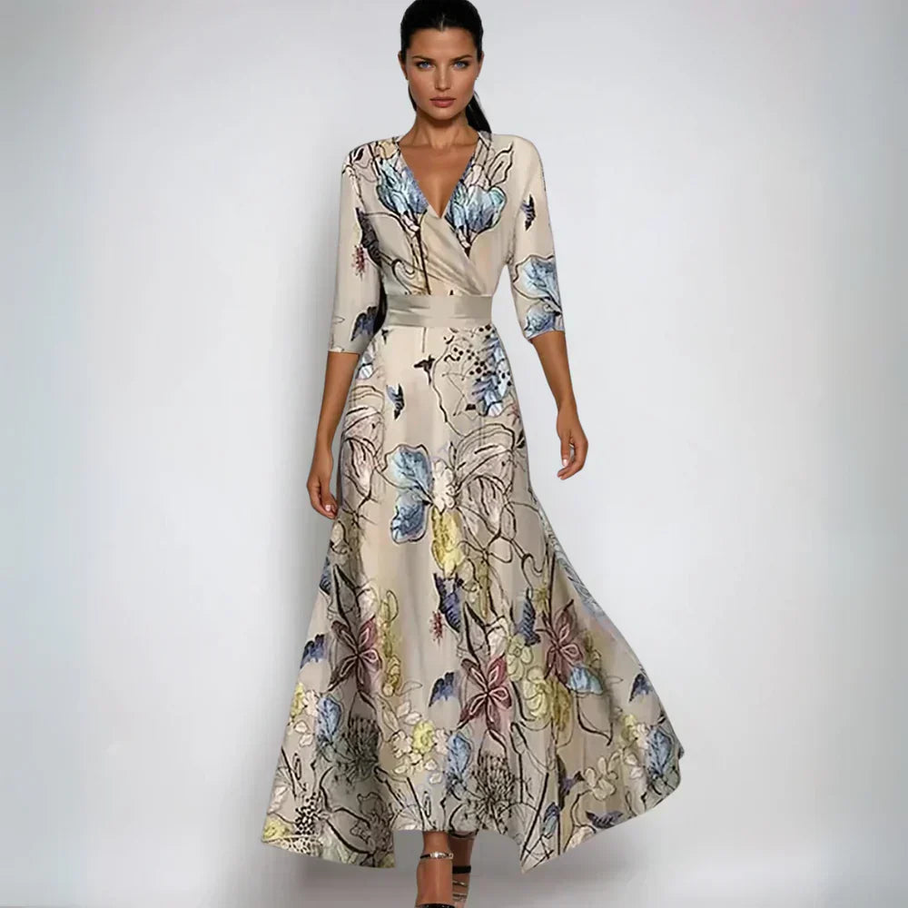 Elegante abito lungo con scollo a V