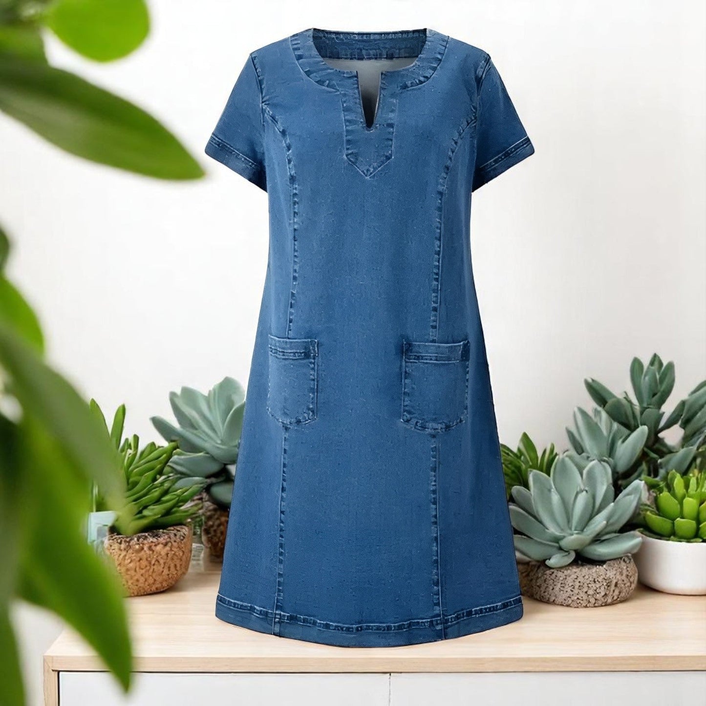 Elegante abito midi in morbido denim per uno stile casual