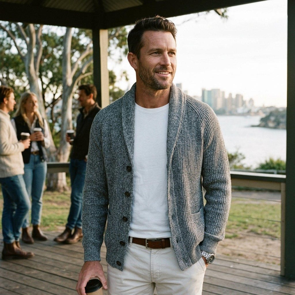 Elegante Cardigan Uomo a Maniche Lunghe con Collo a Scialle