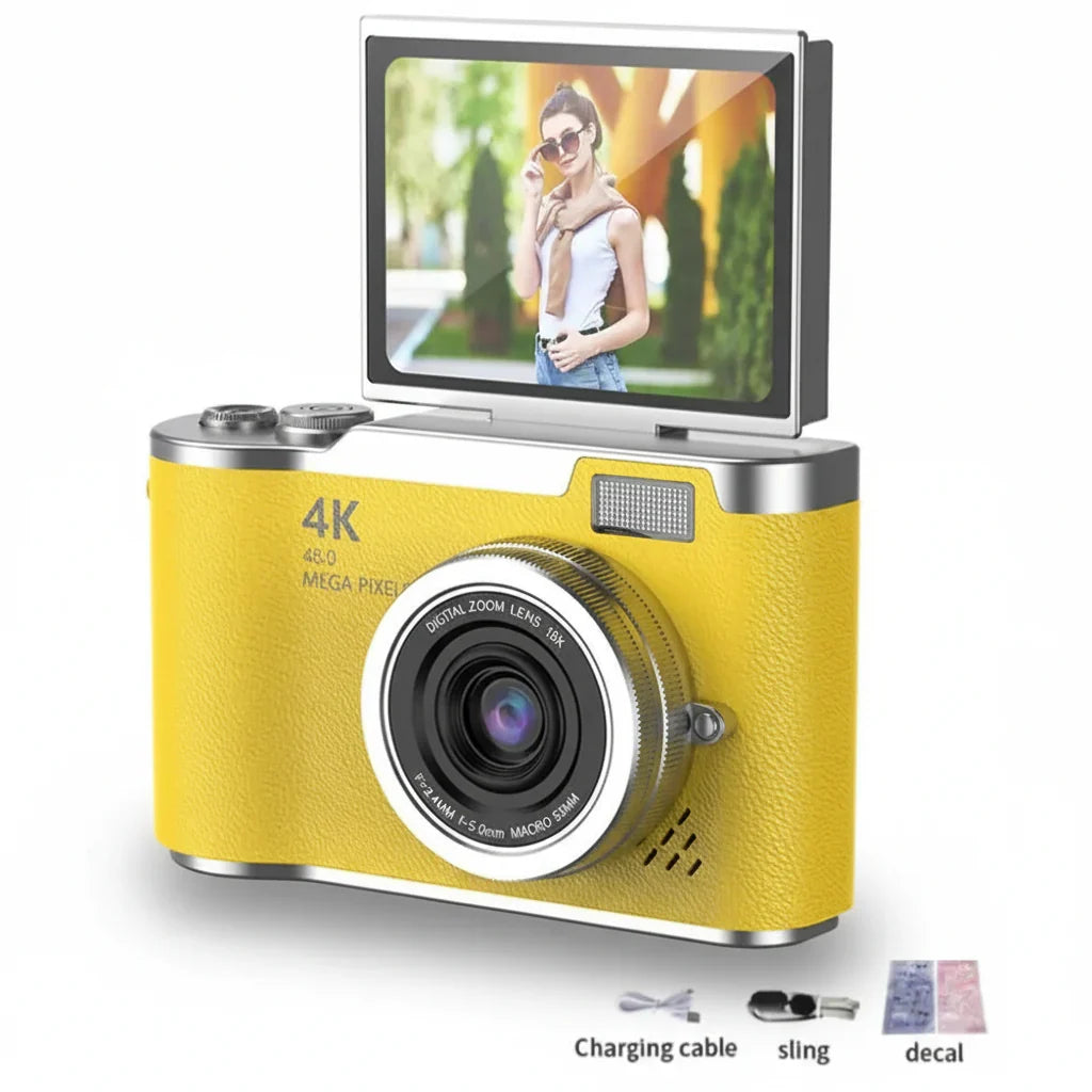 Fotocamera Digitale Compatta 4K con Schermo Ribaltabile, 48 MP, Zoom 8X per Foto e Video