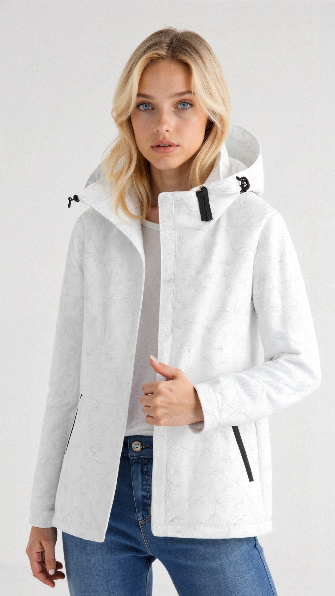 Giacca da donna con cappuccio e zip a fantasia floreale