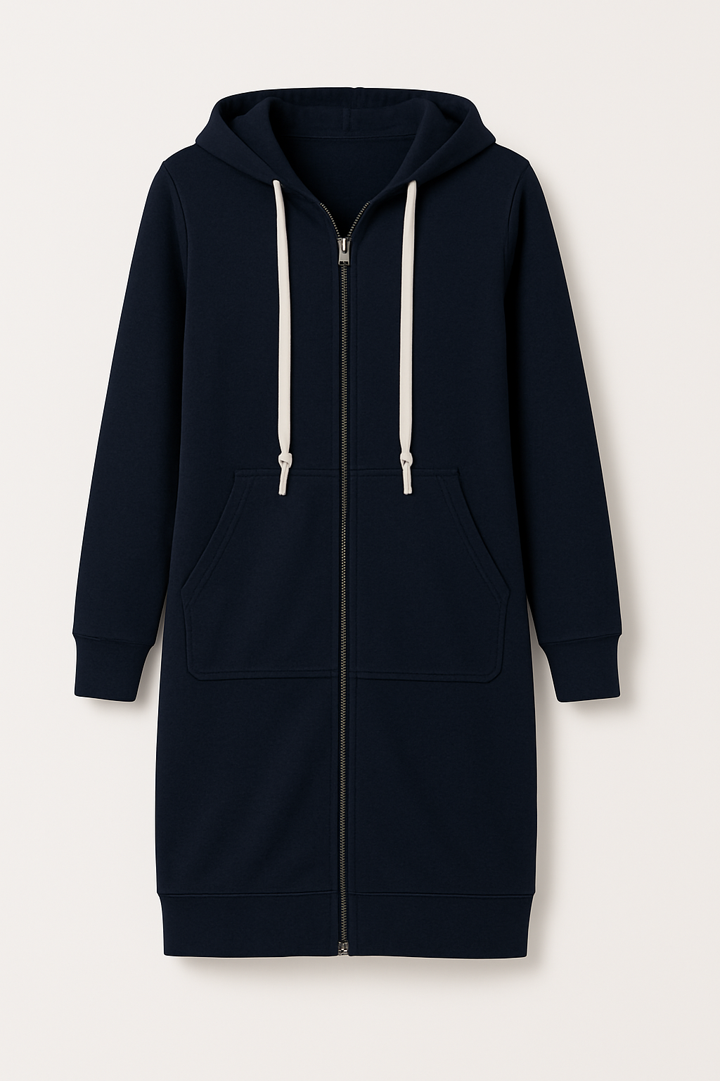 Giacca felpata lunga da donna con cappuccio e zip