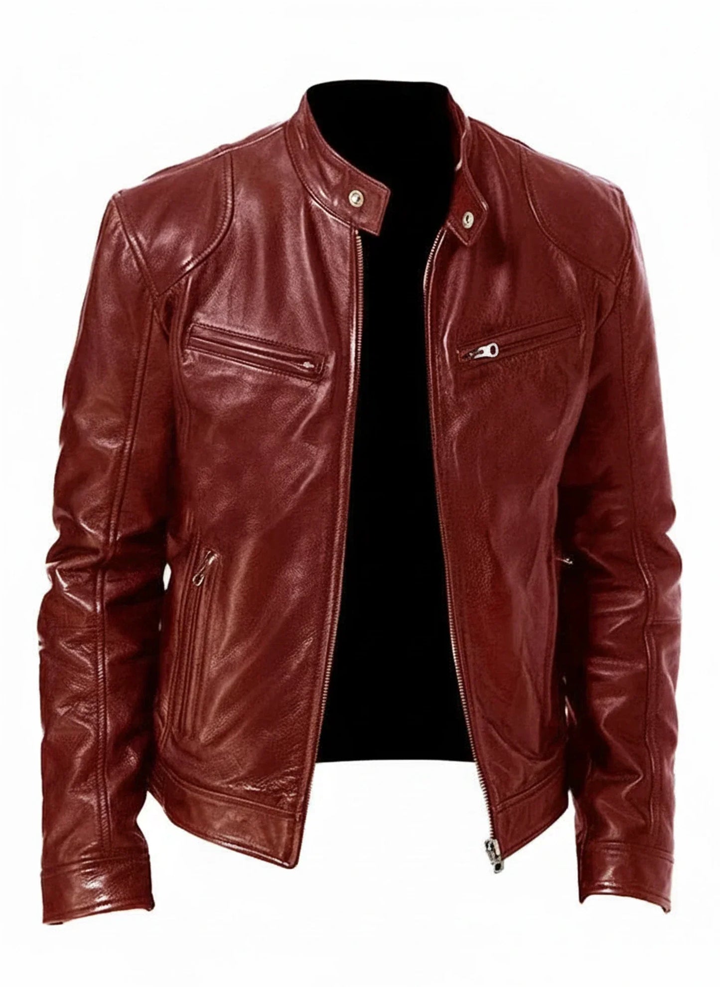 Giacca racer da uomo slim fit effetto pelle