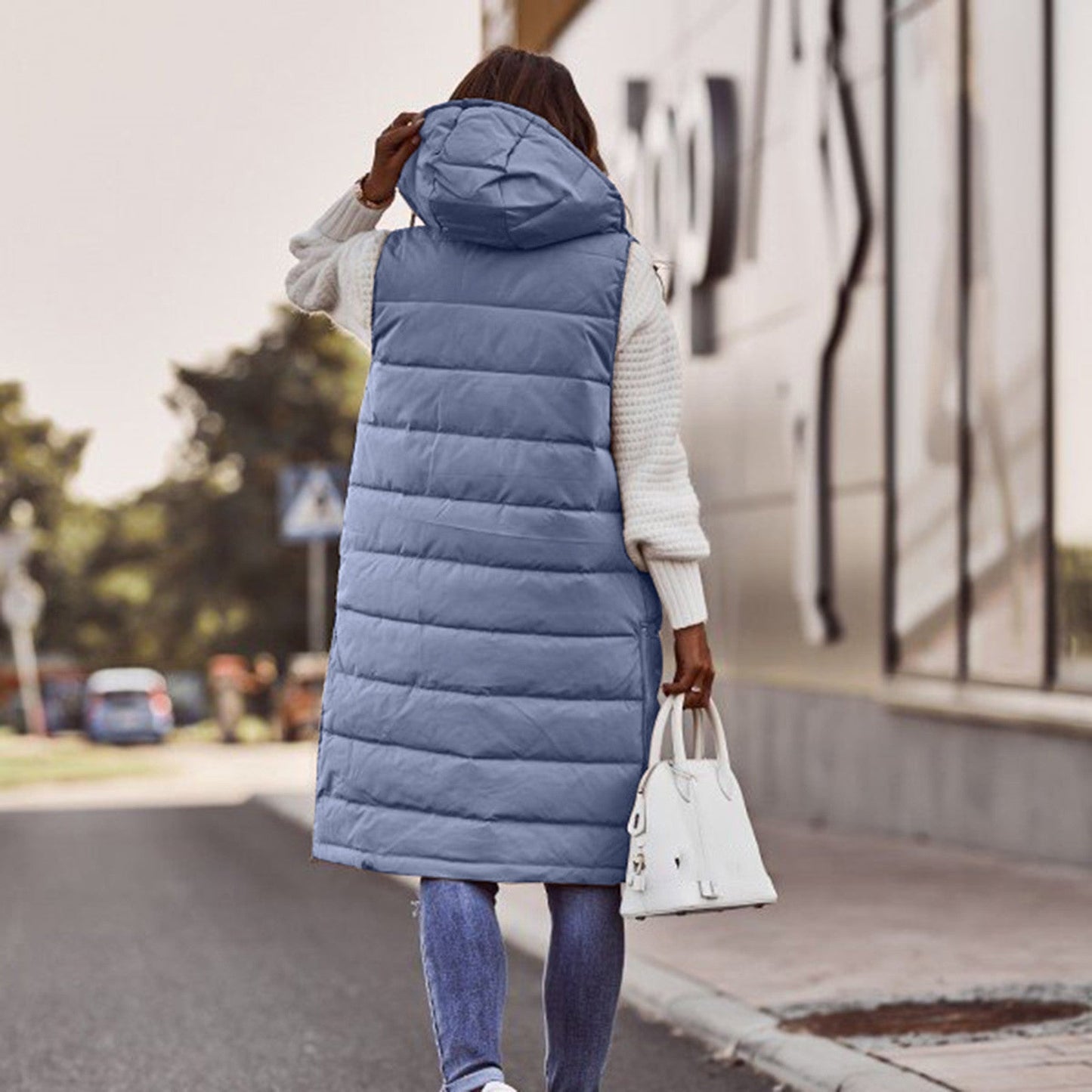 Gilet imbottito da donna con cappuccio