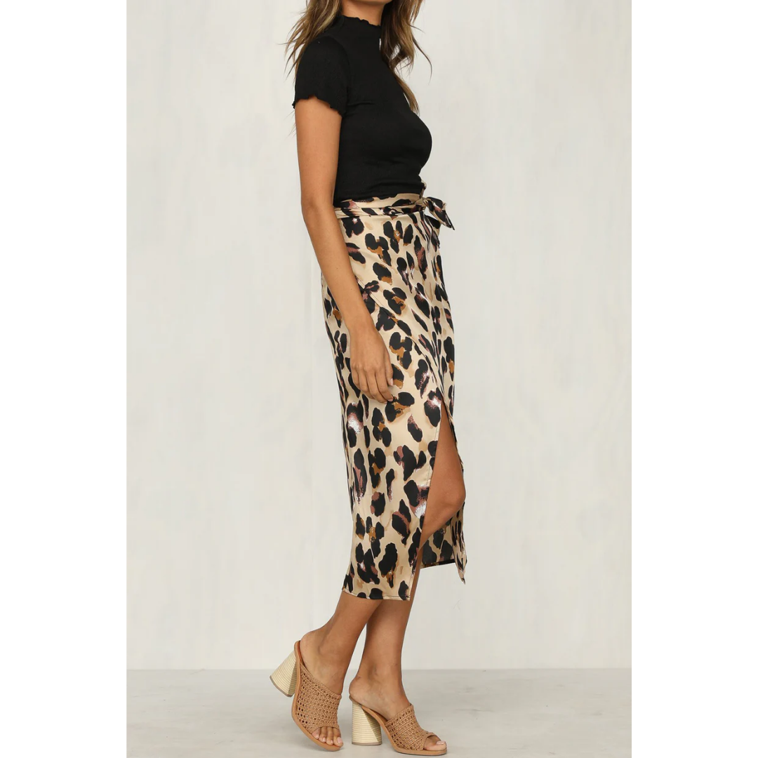 Gonna a Portafoglio da Donna con Spacco - Stampa Leopardata