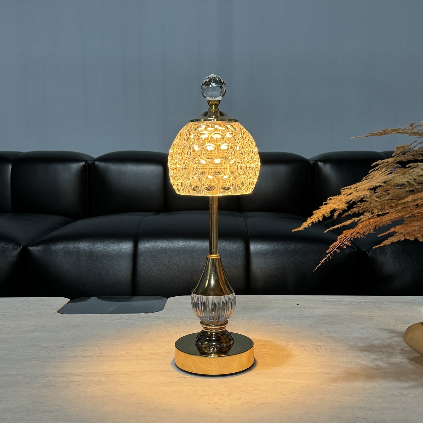 Lampada da tavolo in cristallo con controllo touch | Luce LED ricaricabile da comodino