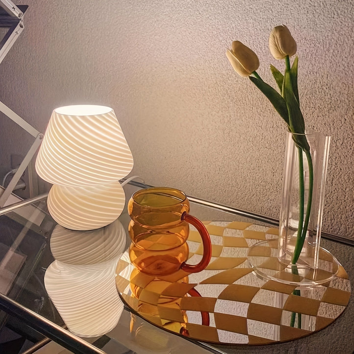 Lampada da tavolo in vetro a forma di fungo in stile Murano | Lampada da tavolo USB dimmerabile