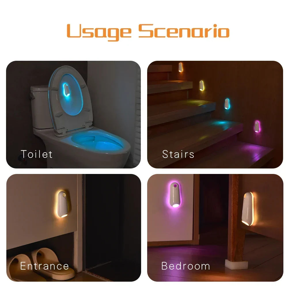 Luce notturna da WC con sensore di movimento, colori RGB, ricaricabile, impermeabile IPX3