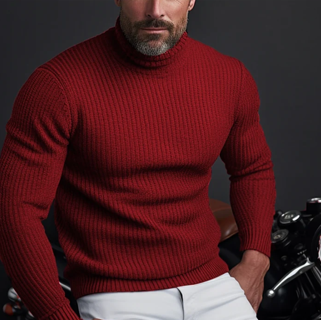 Maglione a Collo Alto in Maglia a Coste Slim Fit da Uomo
