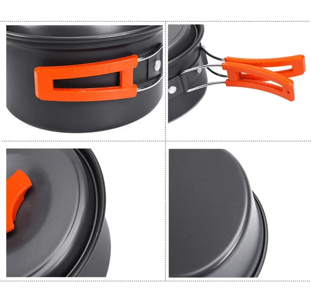 Mini Set di Pentole da Campeggio 1,8 L - Pentola Antiaderente in Alluminio - Design Salvaspazio Impilabile - Verde, Arancione e Nero