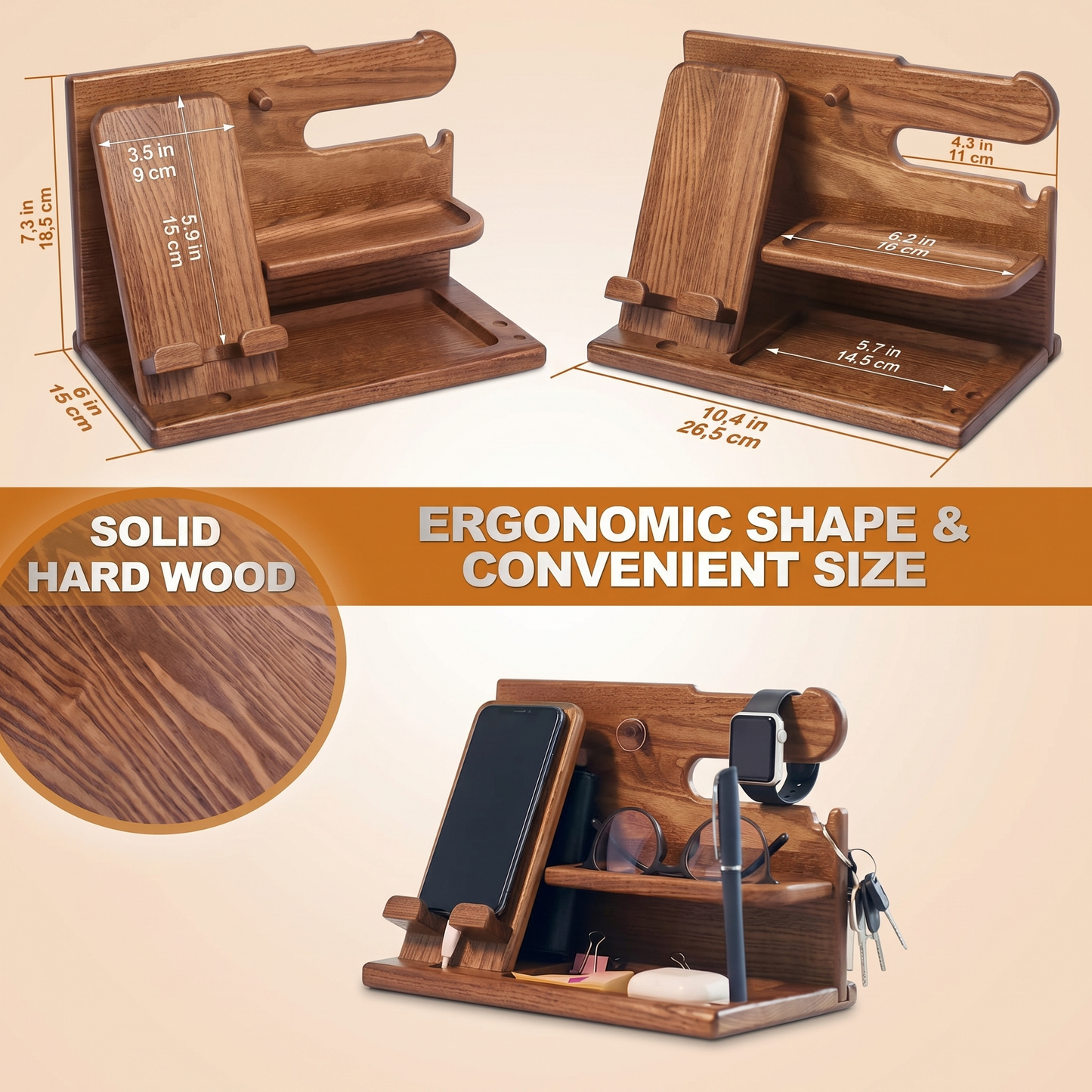 Organizzatore in Legno e Docking Station da Comodino