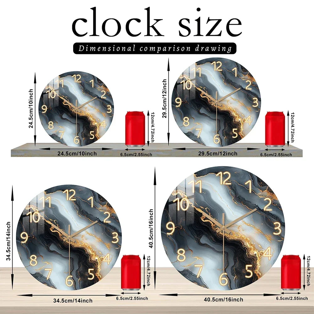 Orologio da Parete Blu e Oro con Effetto Marmo | In Legno e Silenzioso