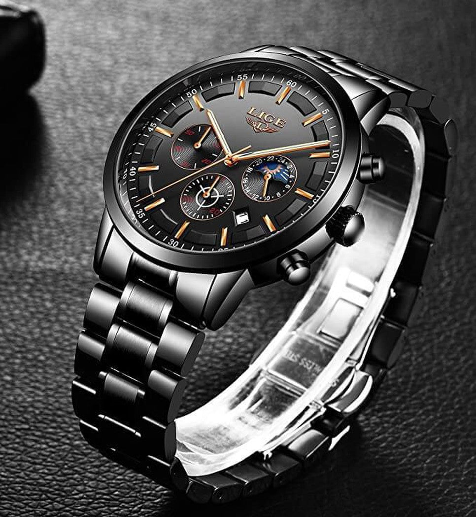 Orologio da polso militare nero con cinturino in acciaio