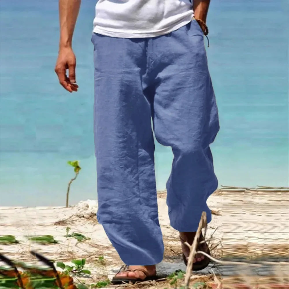 Pantaloni casual da uomo a gamba larga con coulisse e tasche laterali